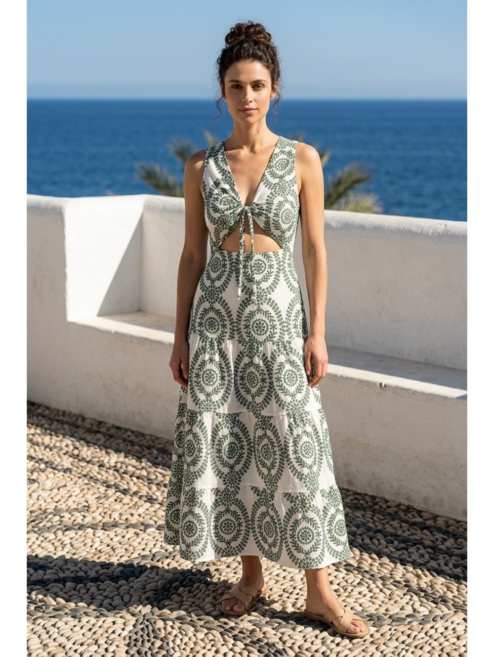 Zara Cutwork Embroidery Dress with Knot Size L
